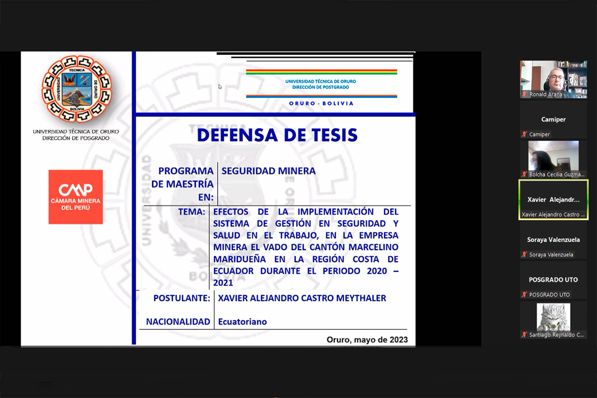 Maestrando UTO Camiper de Ecuador en Seguridad Minera sustentó exitosamente su tesis