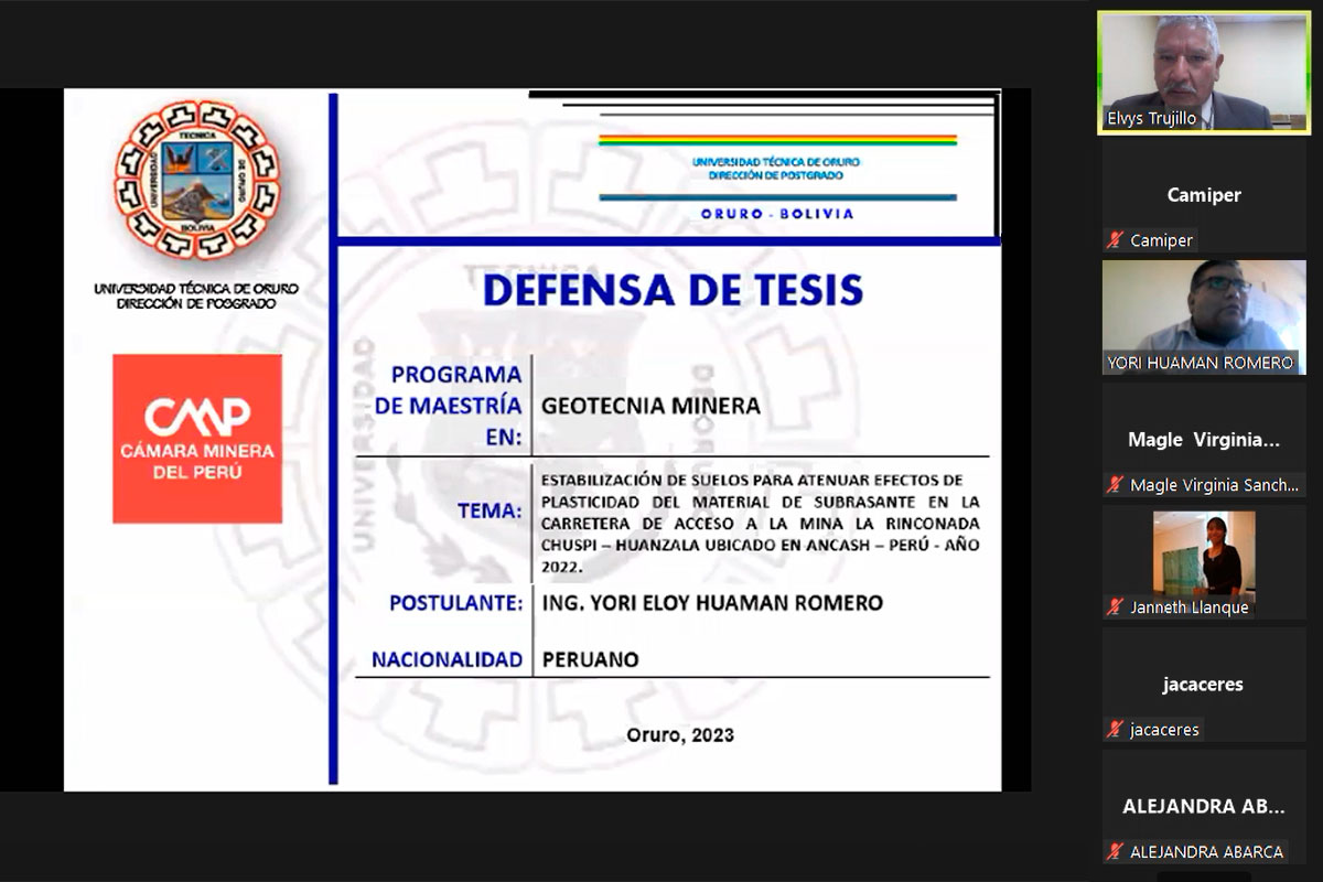Alumno peruano de maestría UTO Camiper en Geotecnia Minera tuvo una exitosa sustentación de tesis