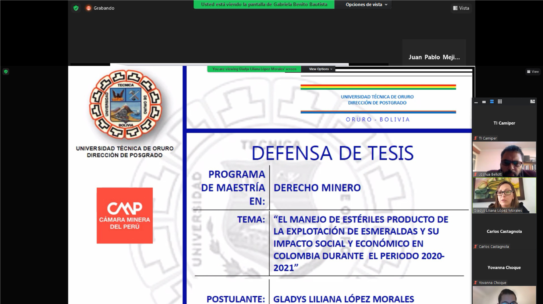 Maestrandos de Ecuador defienden tesis de maestrías UTO-Camiper